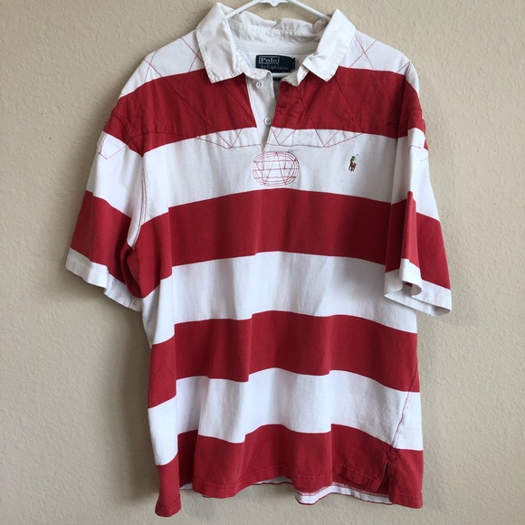 red and white striped polo shirt